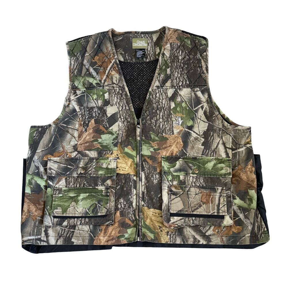 Quail Unlimited Hunting Vest Mens XXL Green Brown Camouflage Full Zip Outdoor